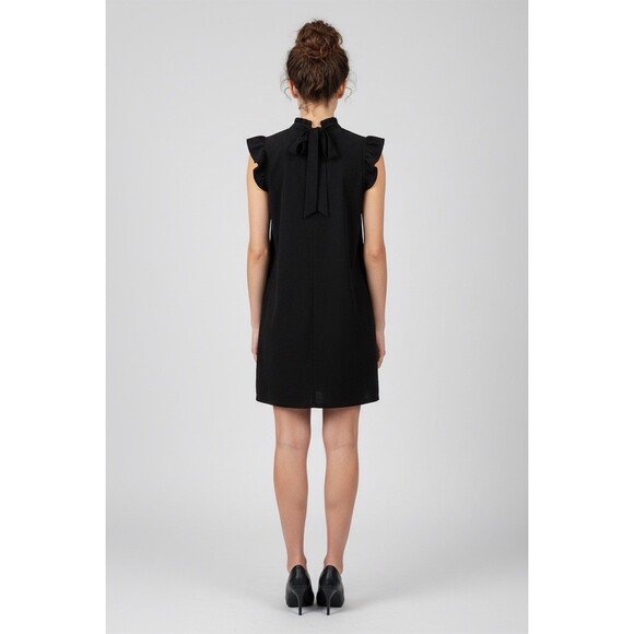 VOY Shift Dress Womens Size S Black Suede-Feel Ruffle Flutter Sleeves - Picture 2 of 5